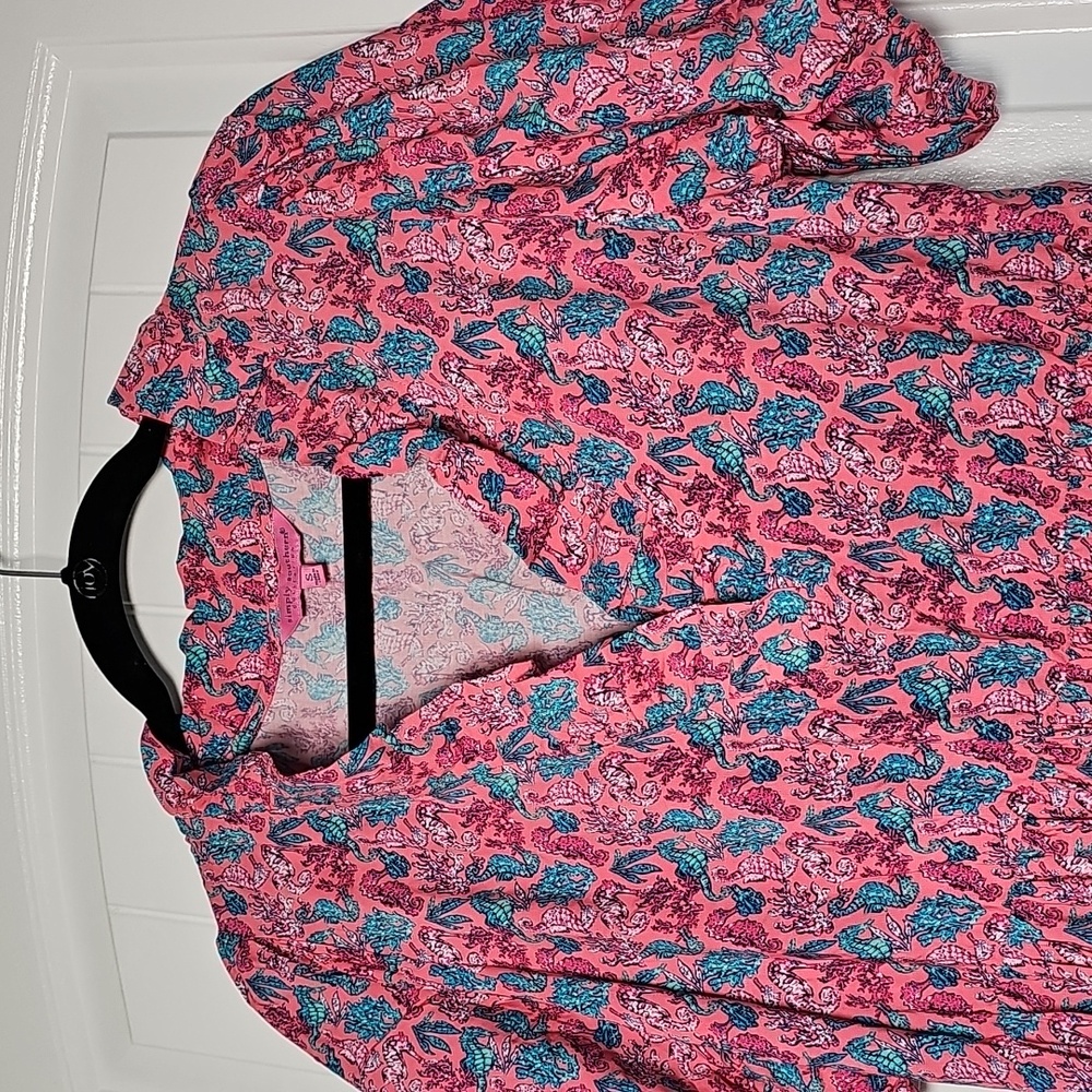 Simply Southern sm Pink and Blue Ocean Seahorse Pattern Maxi Dress - Picture 4 of 14